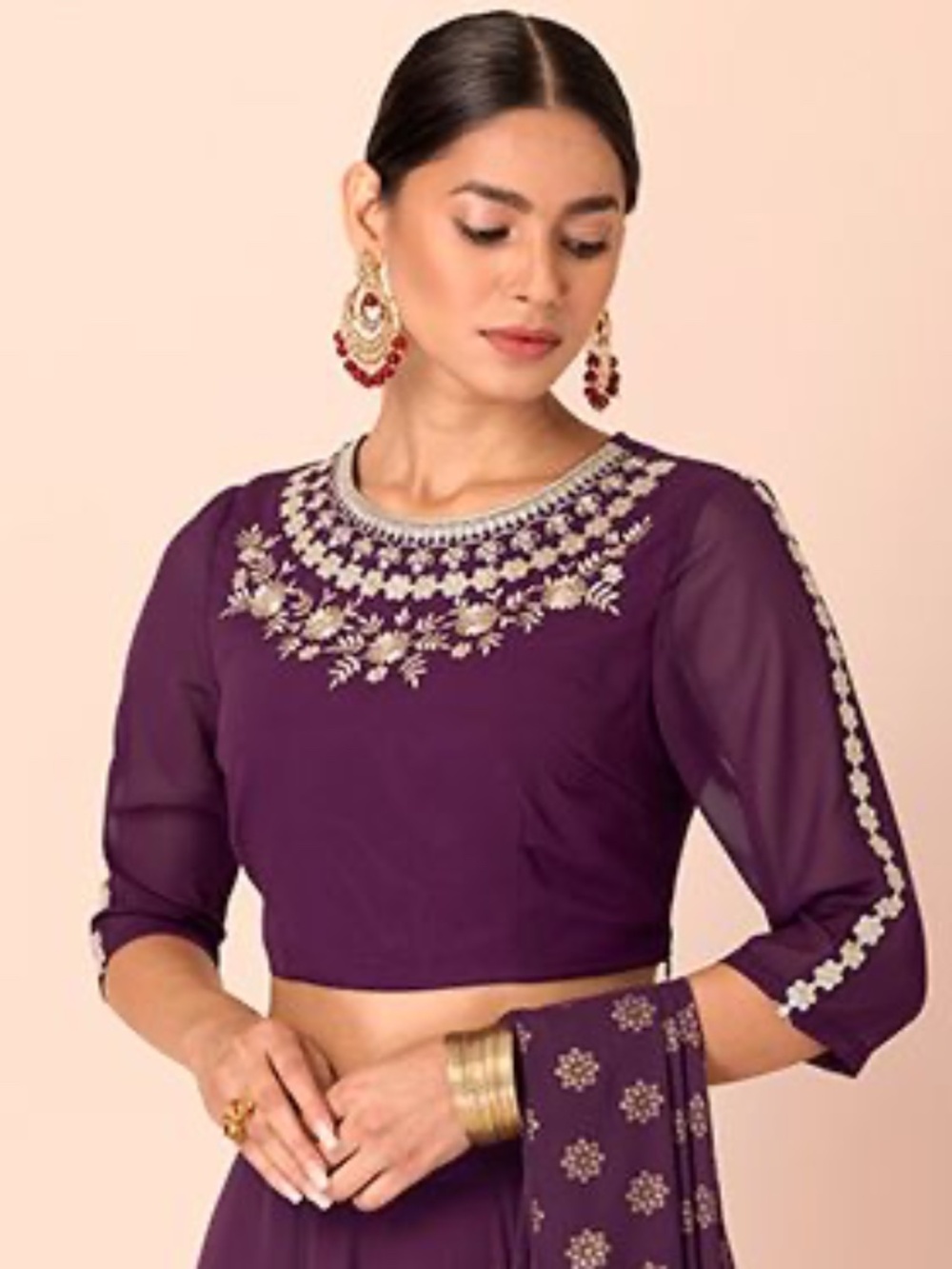 Sangria Purple Embroidered Crop Top